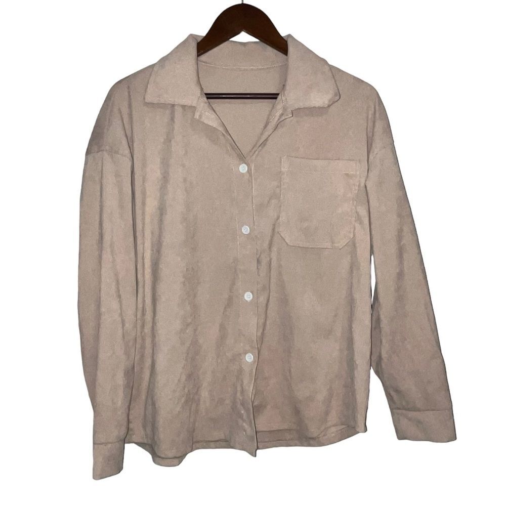 Tan Long Sleeve Button Down Shacket